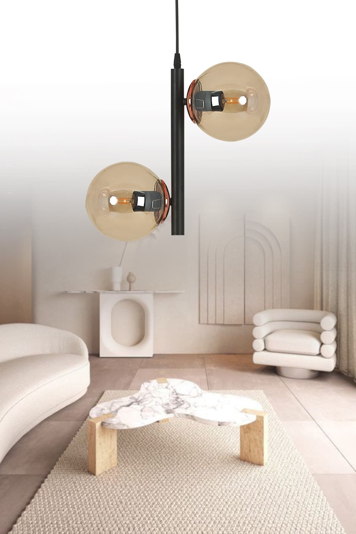 Modern Siyah 2'li Bal Glop Camlı Avize