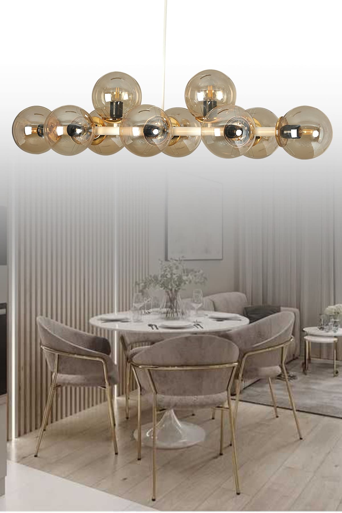 Luxury Modern Tasarım Beyaz 10'lü Bal Glop Camlı Avize