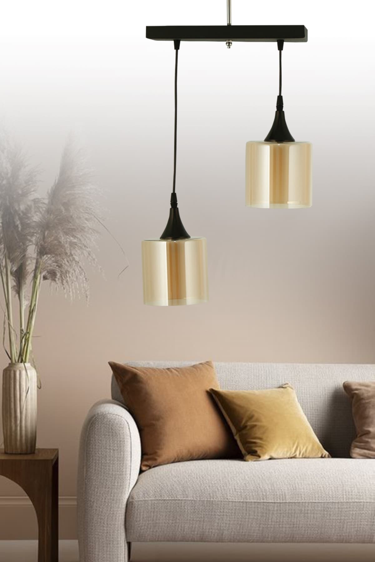 Modern 2'li Sıralı Sarkıt Bal Camlı Avize
