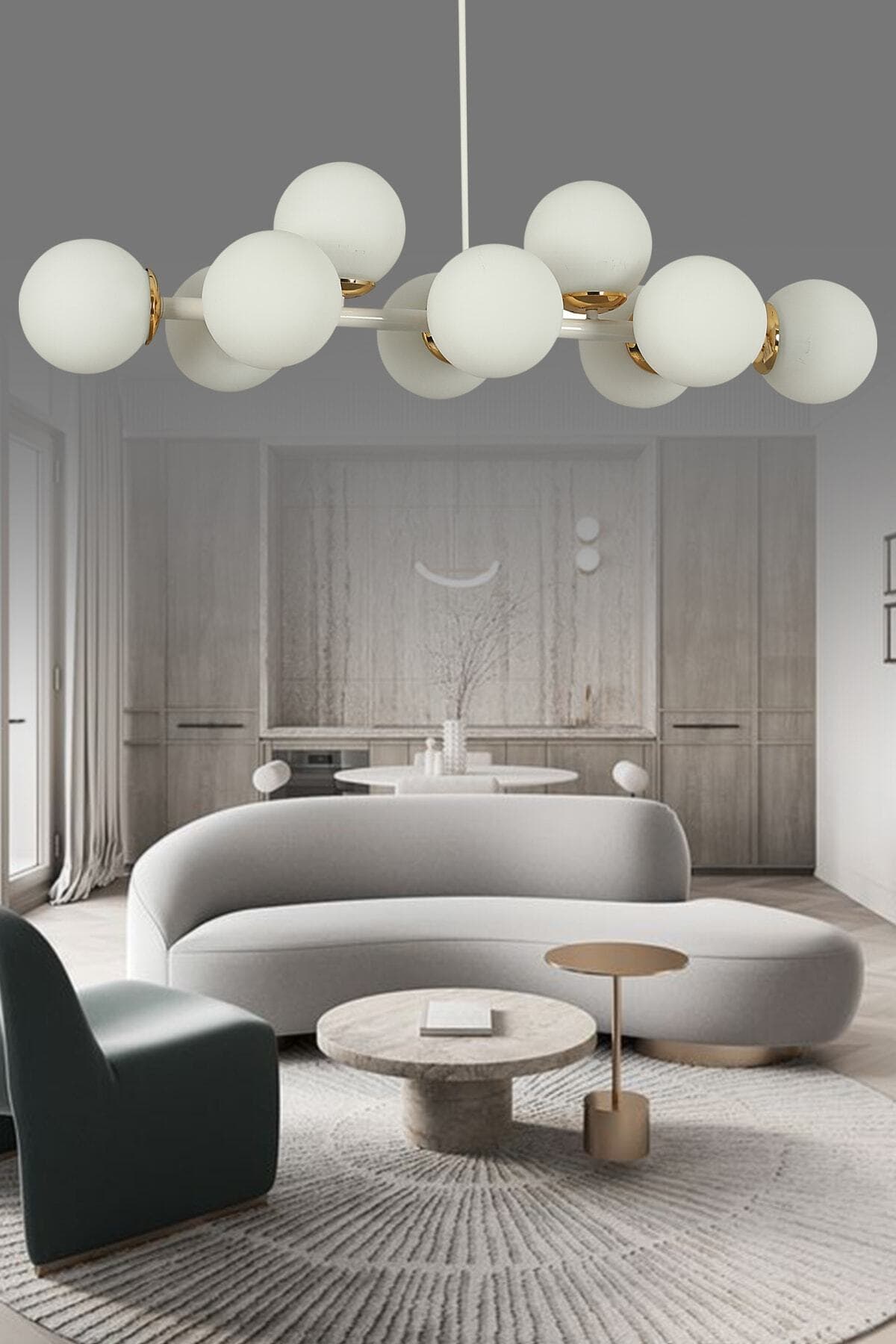 Luxury Modern Tasarım Beyaz 10'lü Beyaz Glop Camlı Avize