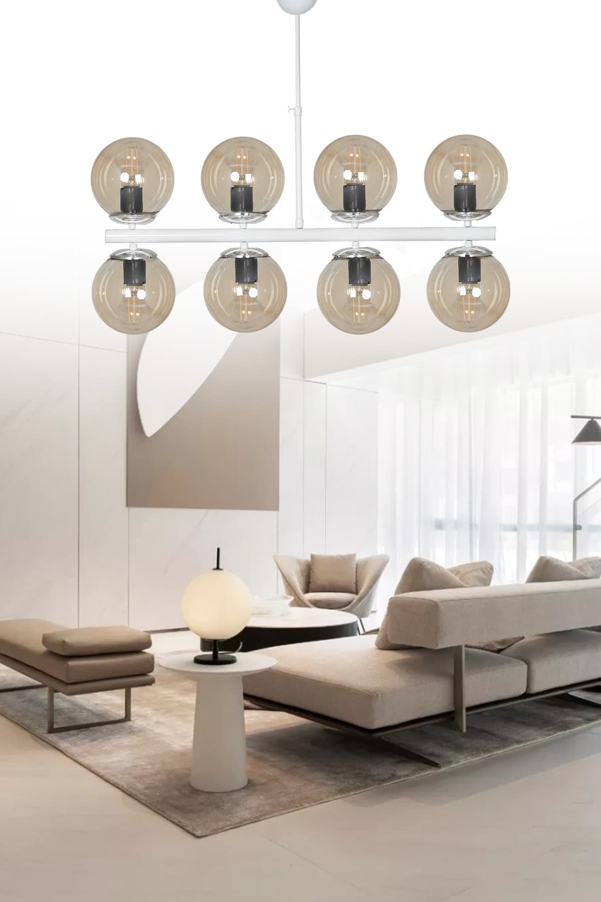 Lagos 8'li Beyaz Modern Lüks Avize