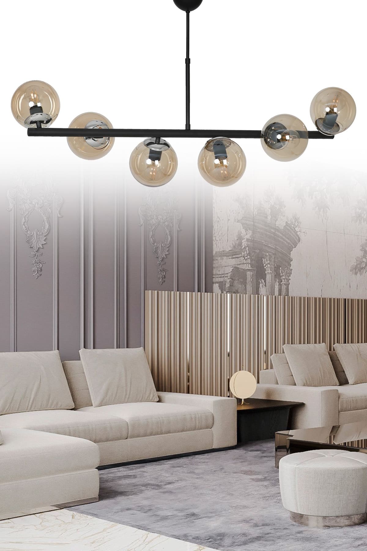 Altina 6'li Siyah Modern Lüks Avize