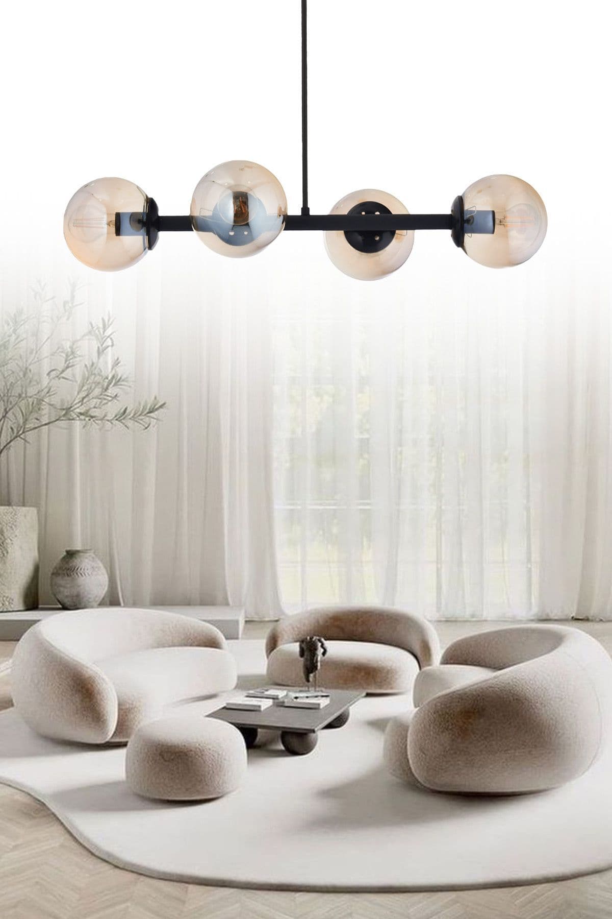 Luxury Modern Tasarım Siyah 4'lü Bal Glop Camlı Avize