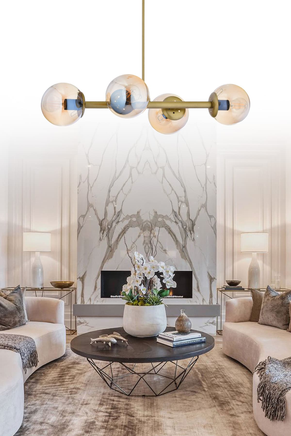 Luxury Modern Tasarım Eskitme 4'lü Bal Glop Camlı Avize