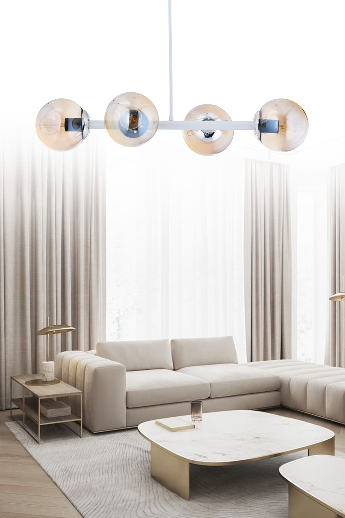 Luxury Modern Tasarım Beyaz 4'lü Bal Glop Camlı Avize