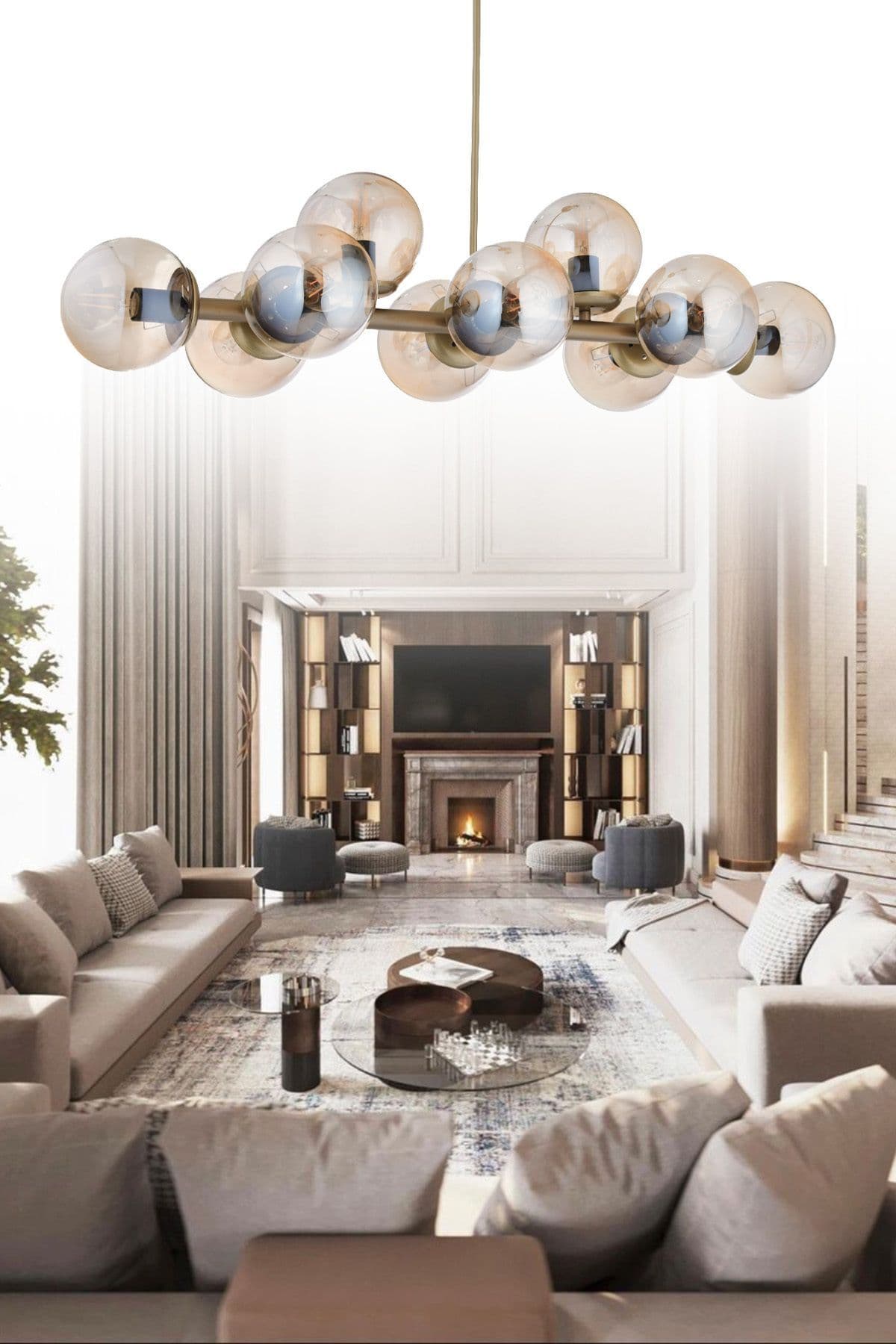 Luxury Modern Tasarım Eskitme 10'lü Bal Glop Camlı Avize