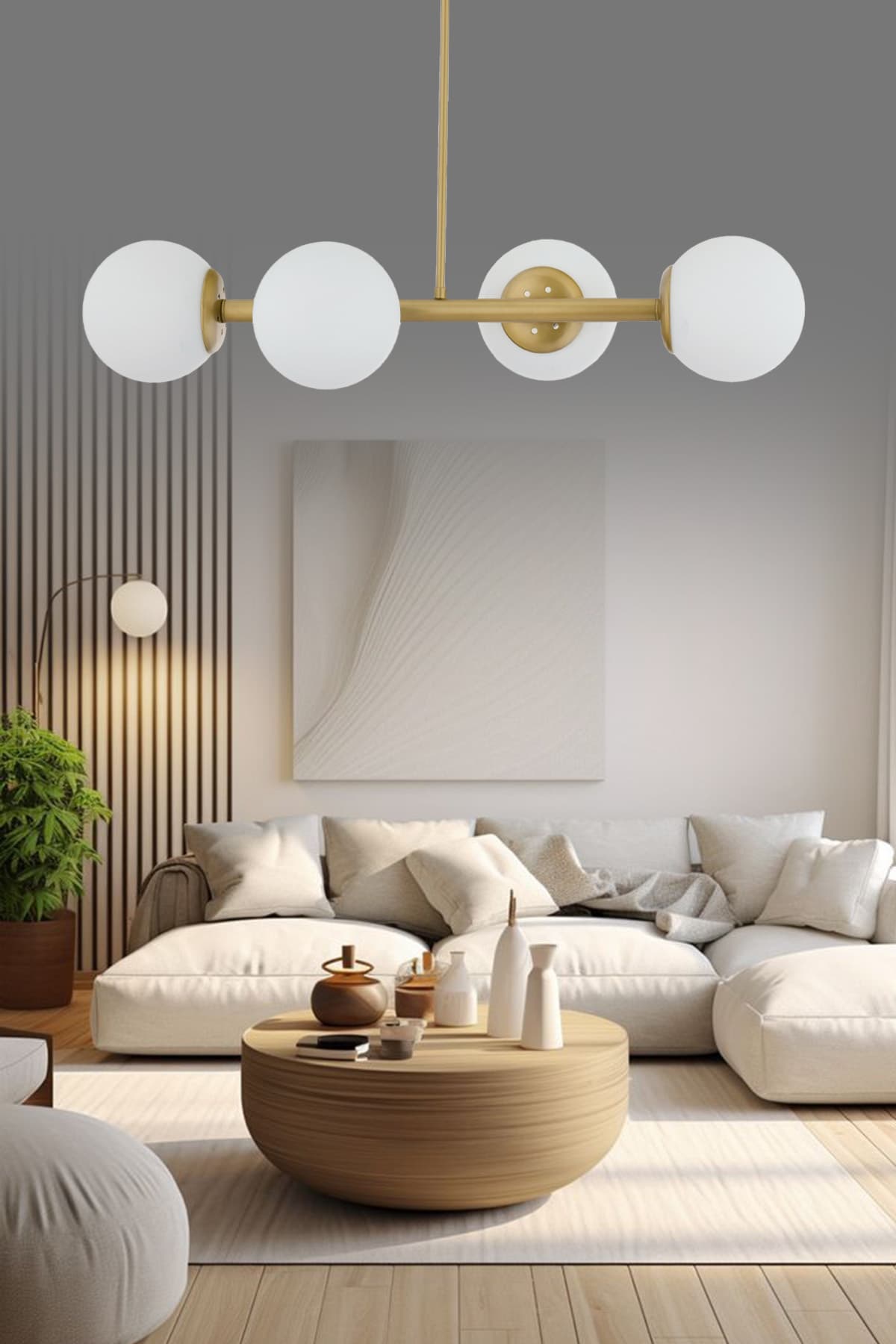Luxury Modern Tasarım Eskitme 4'lü Beyaz Glop Camlı Avize
