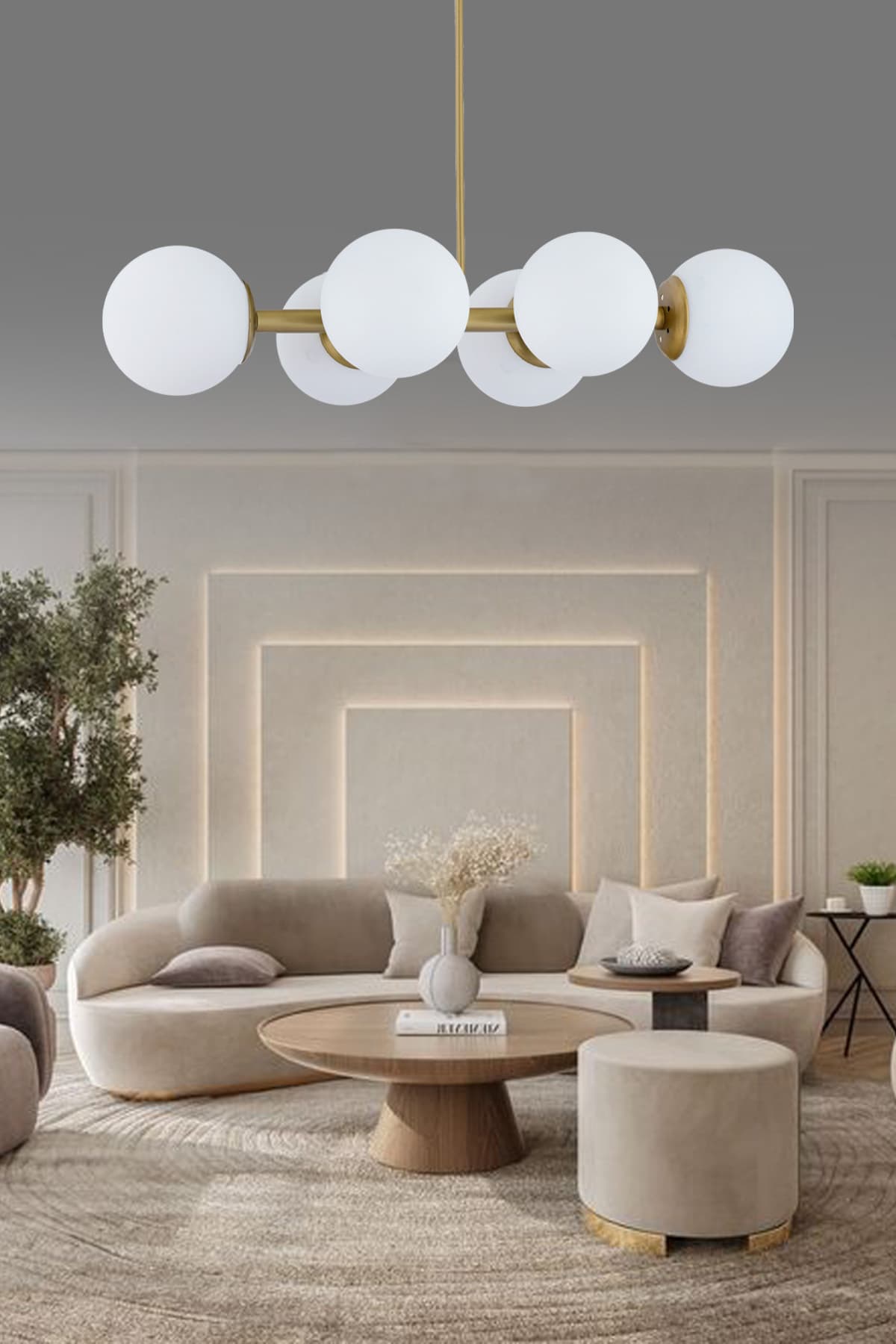 Luxury Modern Tasarım Eskitme 6'li Beyaz Glop Camlı Avize