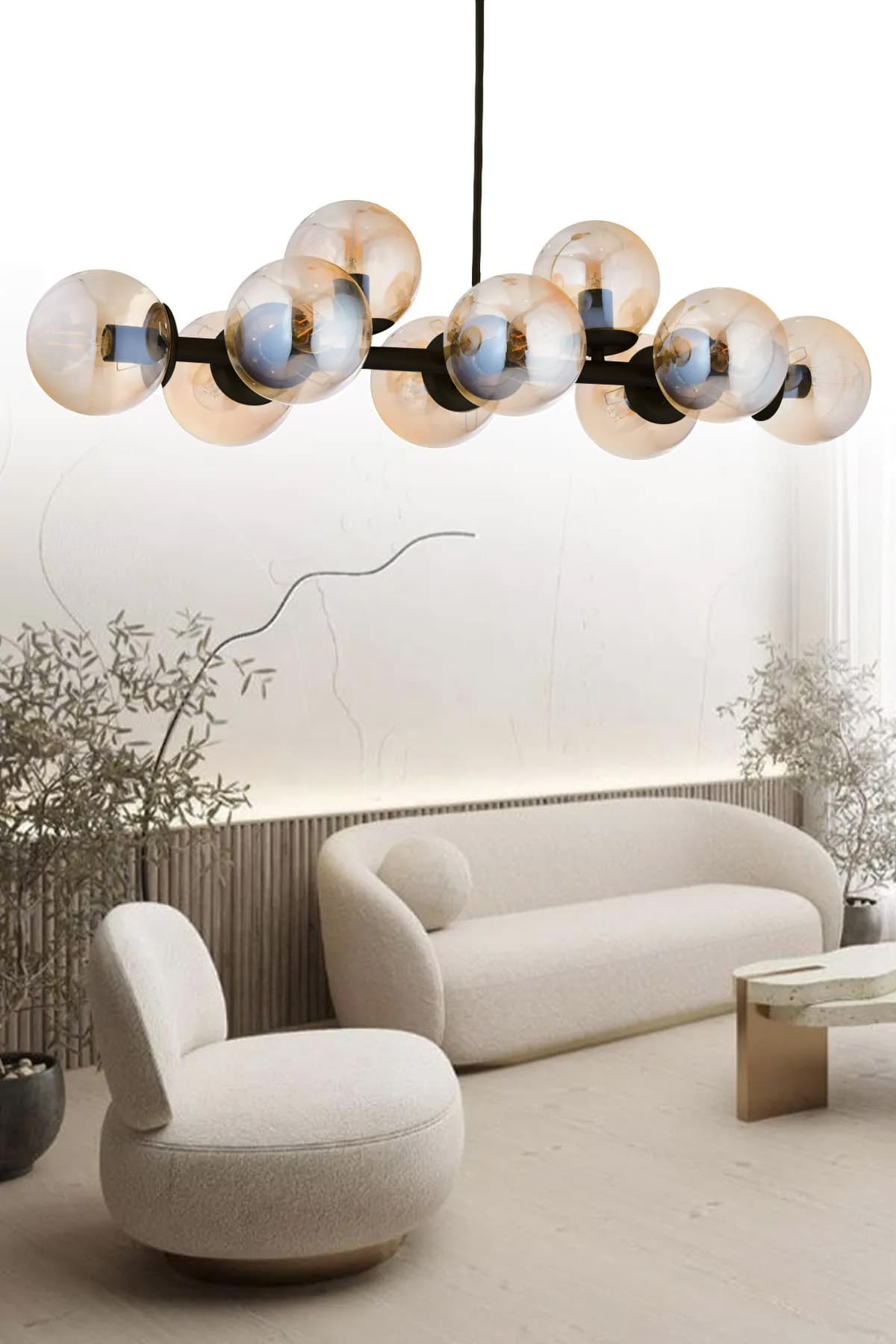 Luxury Modern Tasarım Siyah 10'lü Bal Glop Camlı Avize