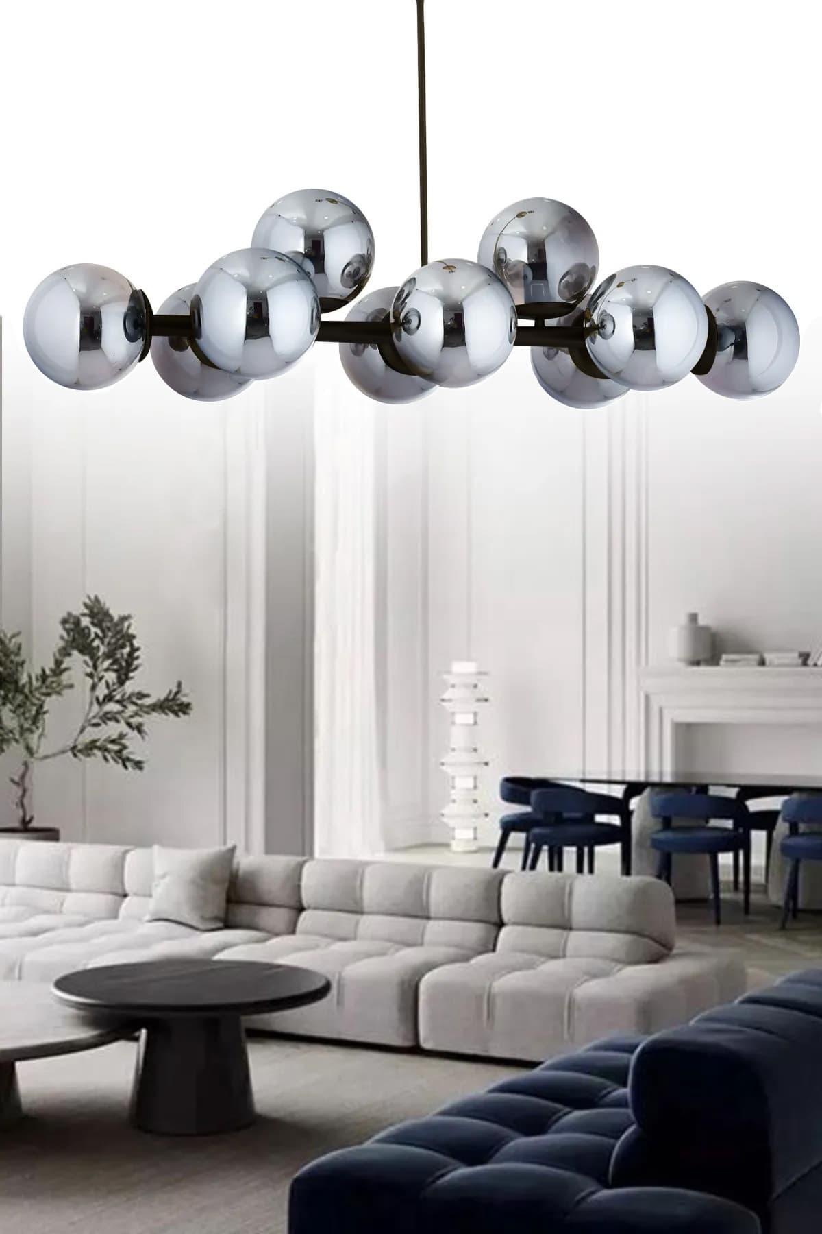 Luxury Modern Tasarım Siyah 10'lü Füme Glop Camlı Avize