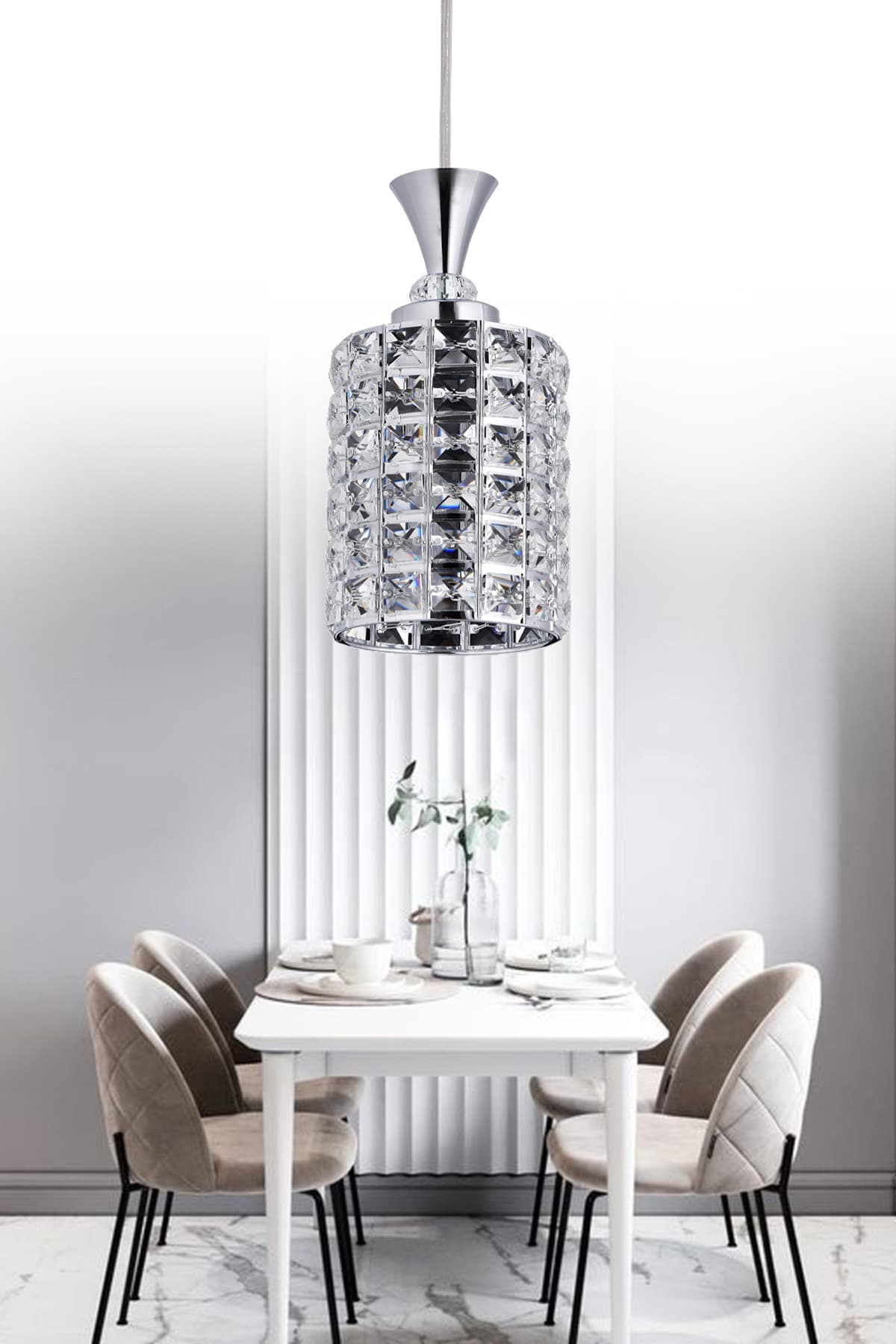 GY-24 20'LIK KROM KRİSTAL TAŞLI LÜKS TEKLİ SALON-MUTFAK-ODA-HOL AVİZE