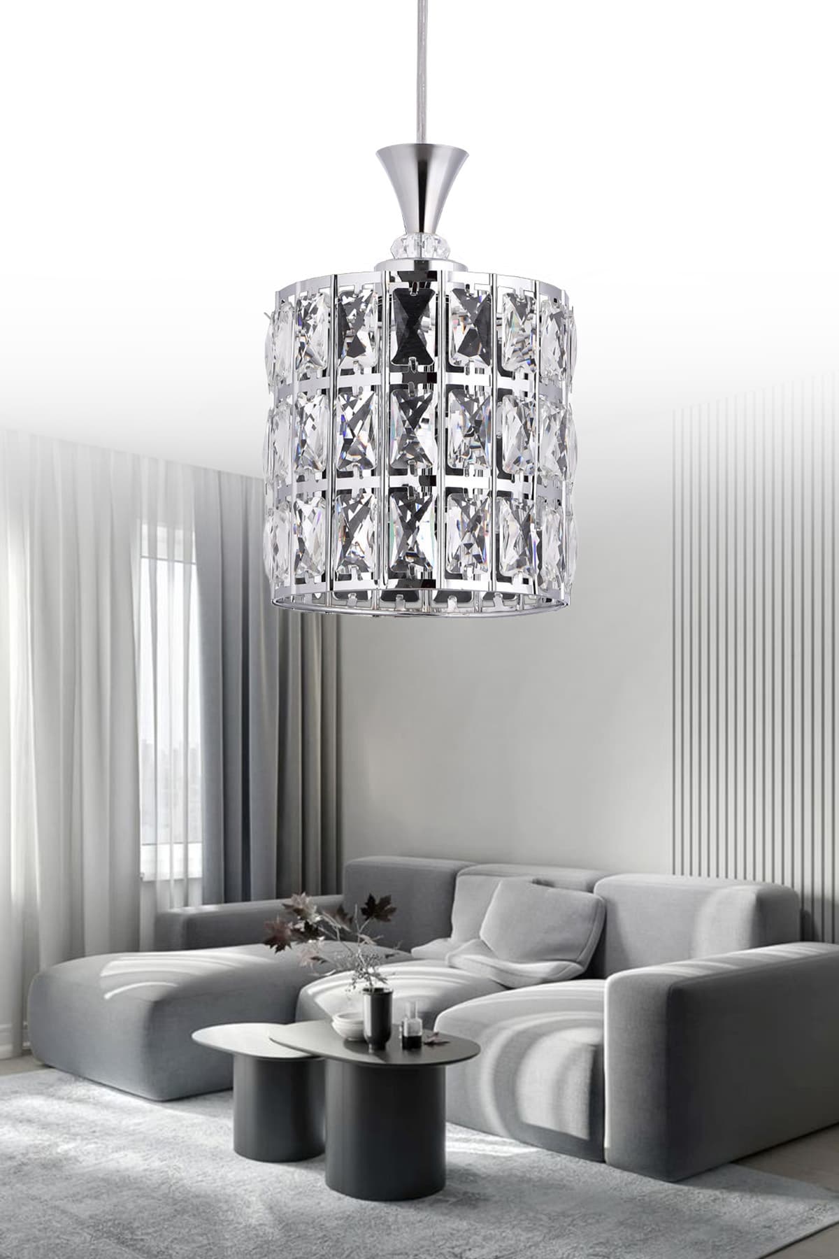 GY-23 30'LUK KROM BÜYÜK KRİSTAL TAŞLI LÜKS TEKLİ SALON-MUTFAK-ODA-HOL AVİZE