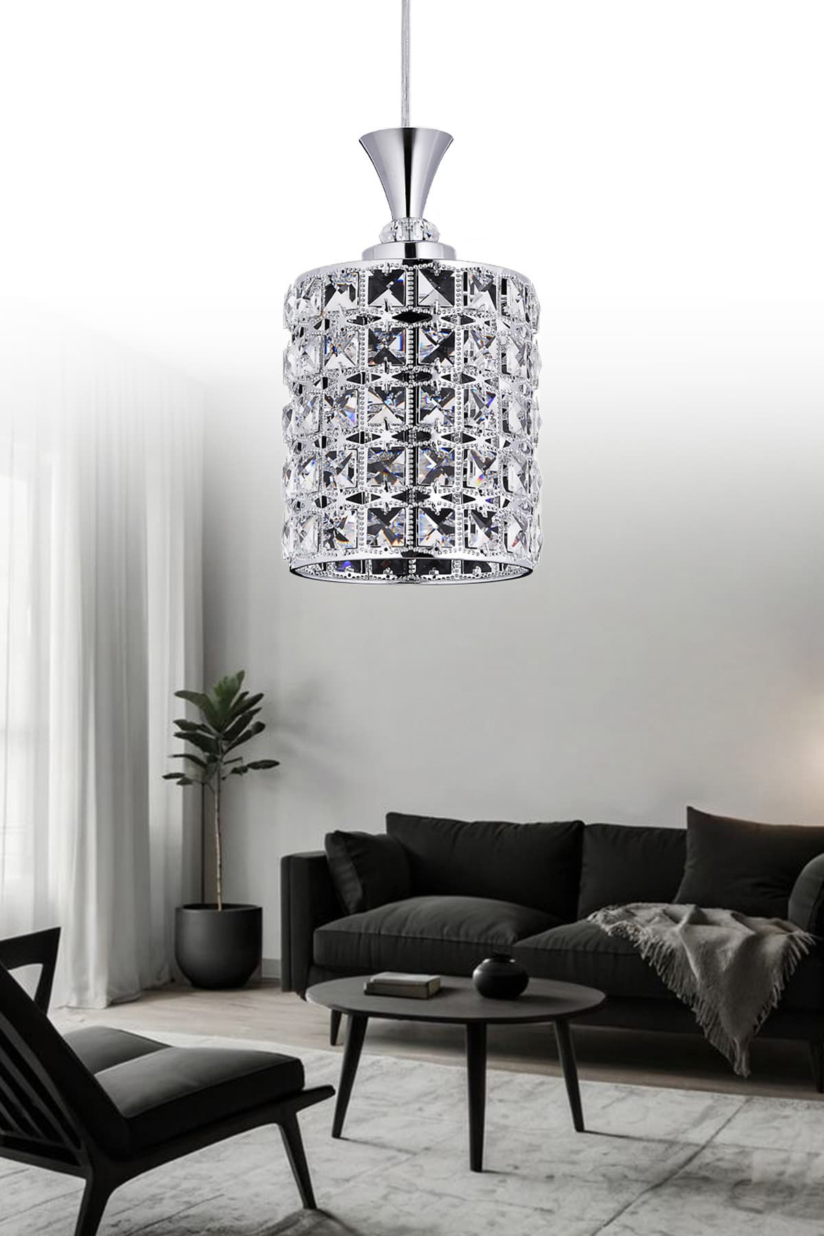 GY-25 25'LIK KROM KRİSTAL TAŞLI LÜKS TEKLİ SALON-MUTFAK-ODA-HOL AVİZE