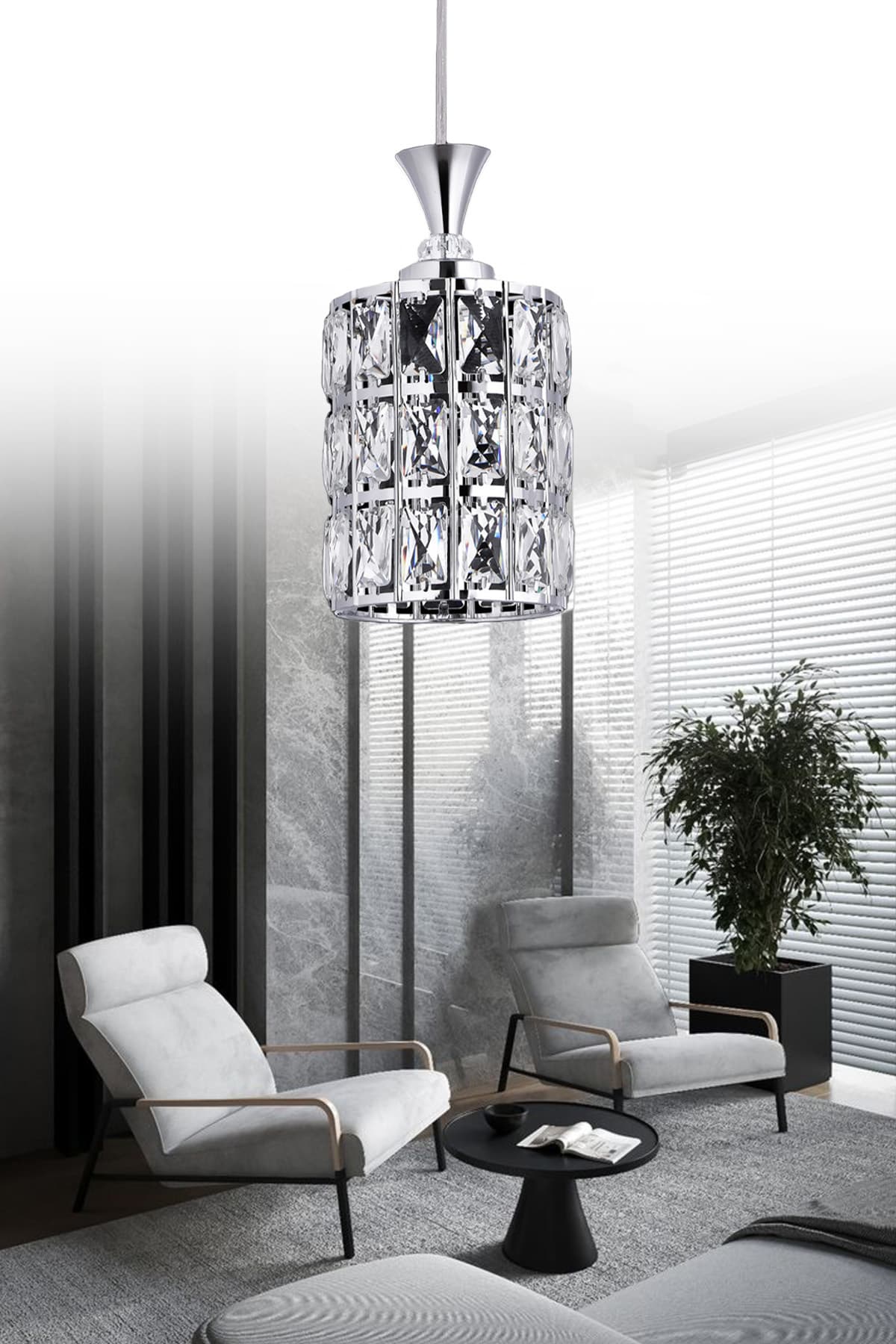 GY-23 25'LIK KROM BÜYÜK KRİSTAL TAŞLI LÜKS TEKLİ SALON-MUTFAK-ODA-HOL AVİZE