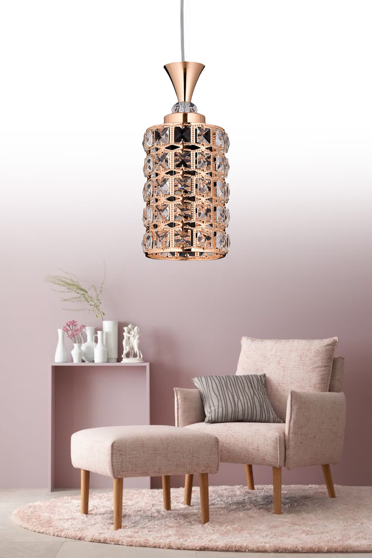 GY-25 20'LIK GOLD KRİSTAL TAŞLI LÜKS TEKLİ SALON-MUTFAK-ODA-HOL AVİZE