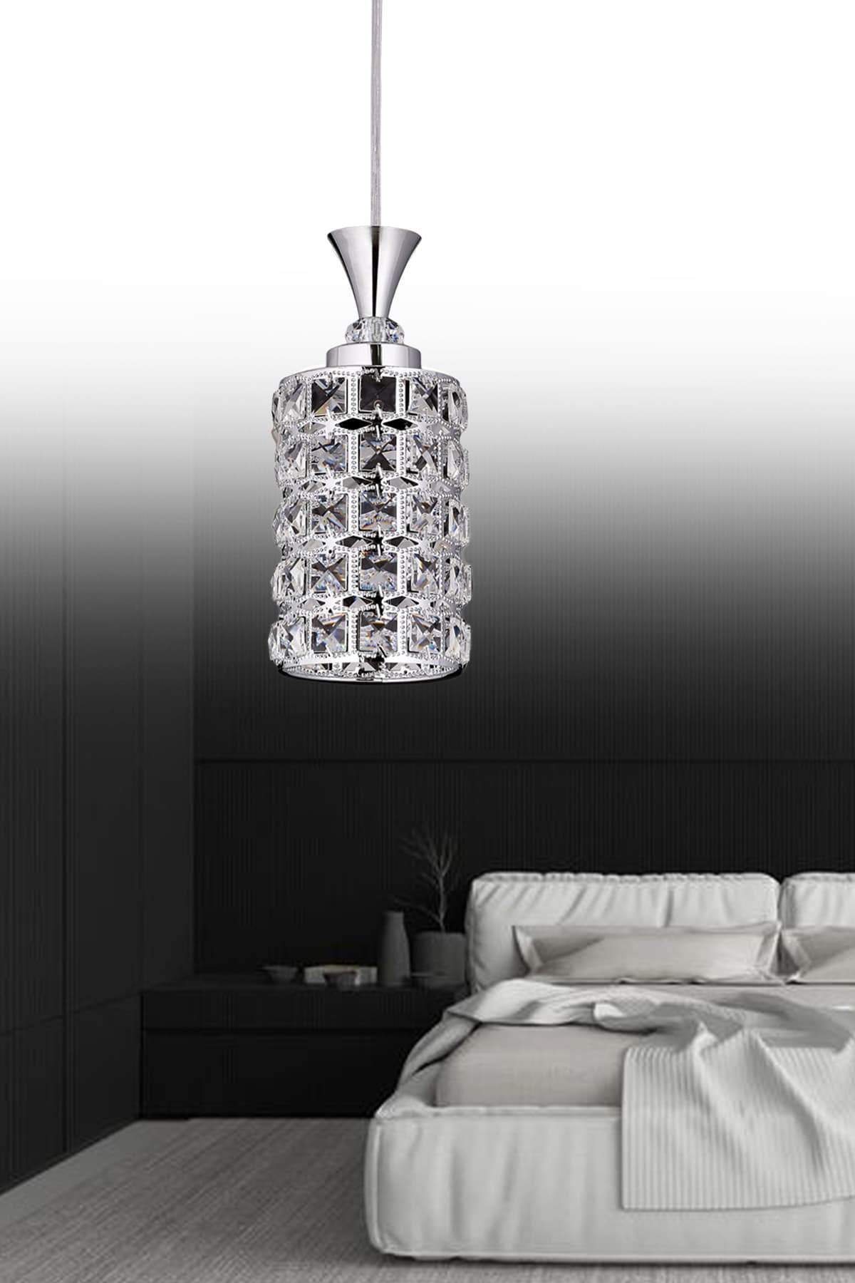 GY-25 20'LIK KROM KRİSTAL TAŞLI LÜKS TEKLİ SALON-MUTFAK-ODA-HOL AVİZE
