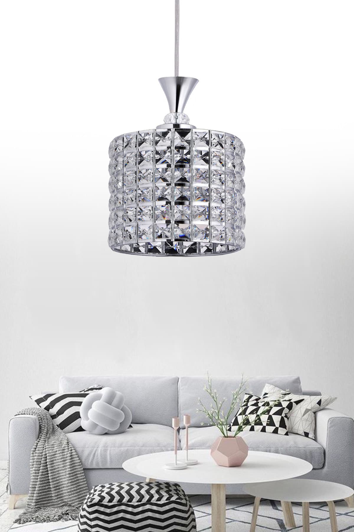 GY-24 30'LUK KROM KRİSTAL TAŞLI LÜKS TEKLİ SALON-MUTFAK-ODA-HOL AVİZE