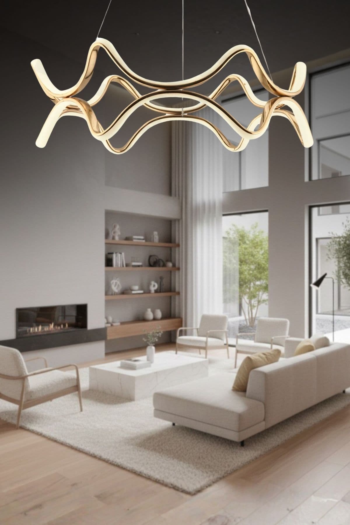 Lova Kumandalı 3 Renk Işık Özellikli Modern Gold Kaplama Sarkıt Led Avize Salon Avize