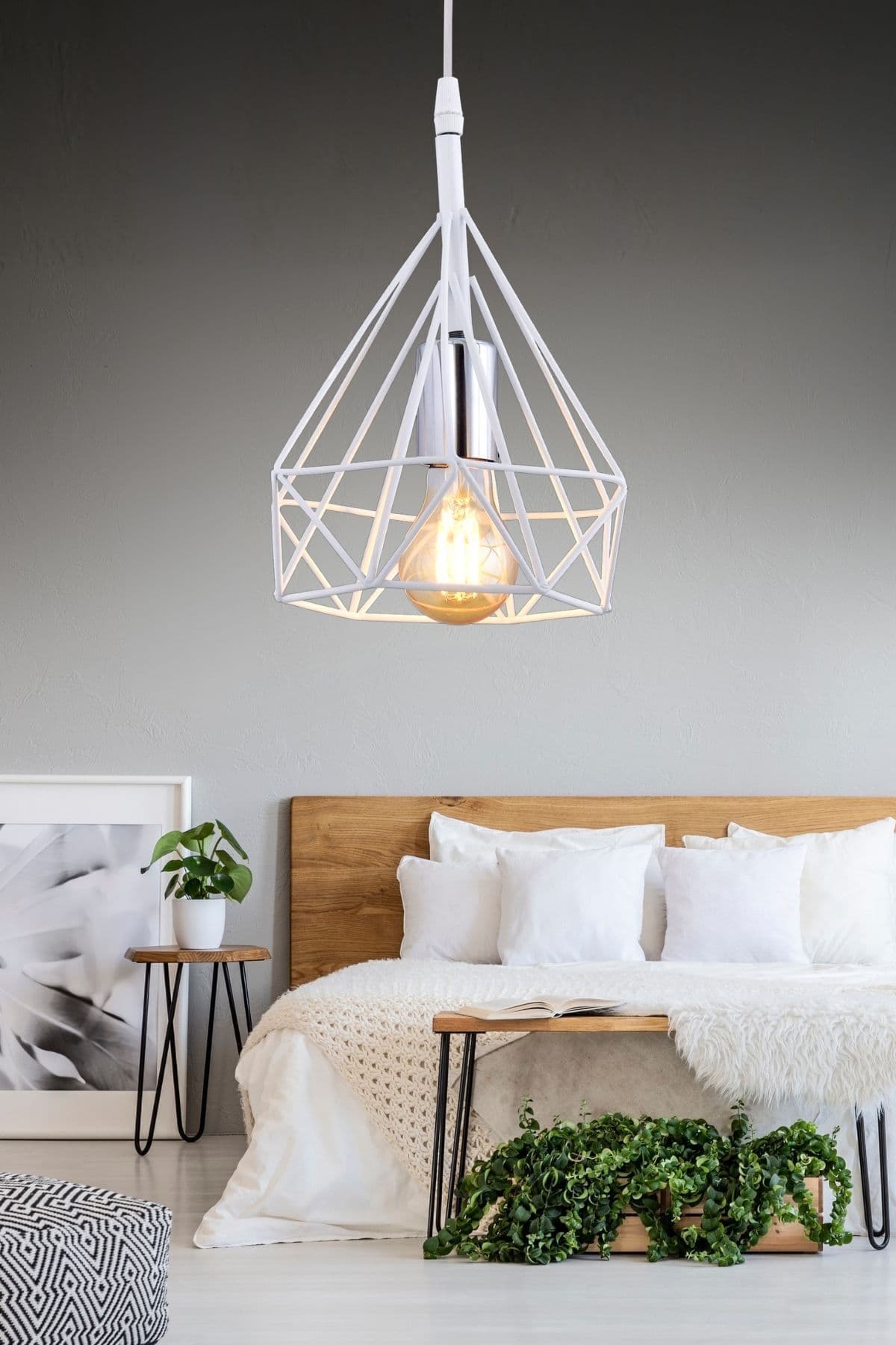 Matrix 15’Lık Modern Geometrik Tekli Beyaz Avize Salon Mutfak Hol